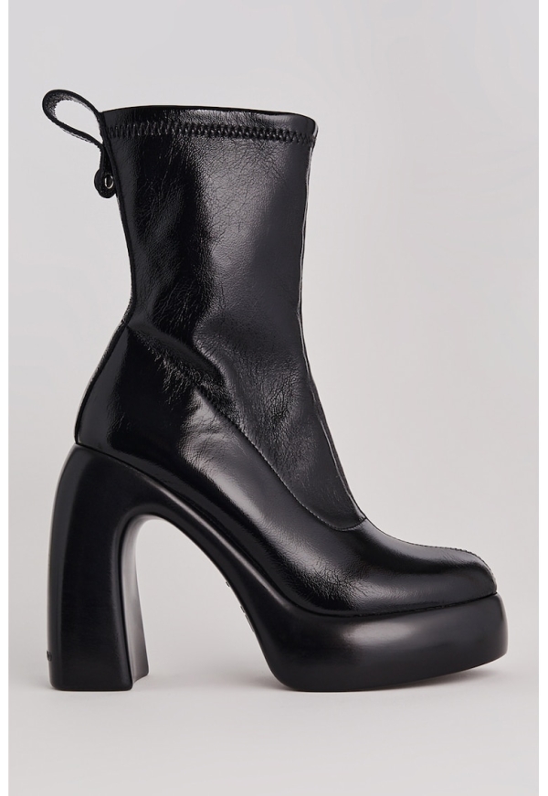 Botine de piele ecologică cu toc masiv
