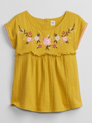 Tricou Copii GAP cu Broderie Florală Galben