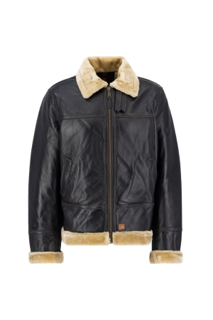 Geacă bomber ALPHA INDUSTRIES din piele neagră cu guler de blană