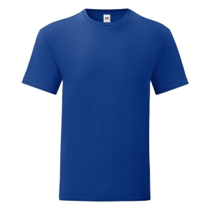 Tricou albastru din bumbac pieptănat Iconic cu mânecă Fruit of the Loom