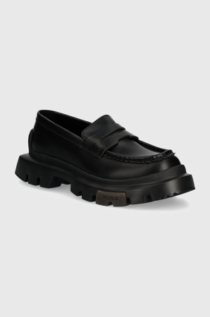 HUGO mocasini de piele Fabyan femei, culoarea negru, cu toc plat, 50523315