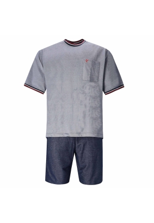Pantaloni de trening cu buzunare laterale și tricou gri cu buzunar la piept