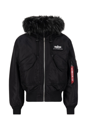 Geacă de primăvară-toamnă neagră ALPHA INDUSTRIES cu glugă și blană