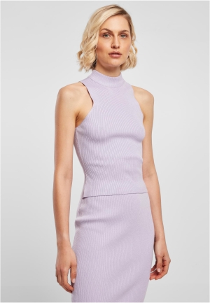 Pulover cu guler înalt din tricot cu nervuri scurt, lila