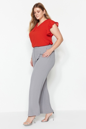 Pantaloni de damă Trendyol Wide Gri