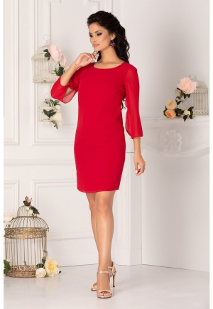 Rochie mini roșie cu decolteu rotund și mâneci cu decupaje