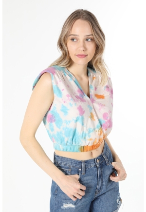 Bluza tie-dye fara maneci cu terminatie elastica COLINS