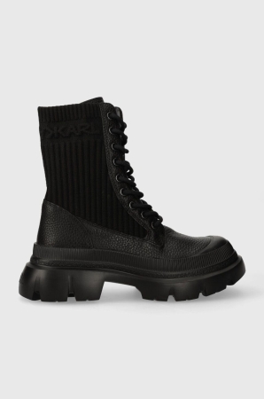 Bocanci TREKKA MAX KC pentru femei, Karl Lagerfeld, culoarea negru, cu toc plat