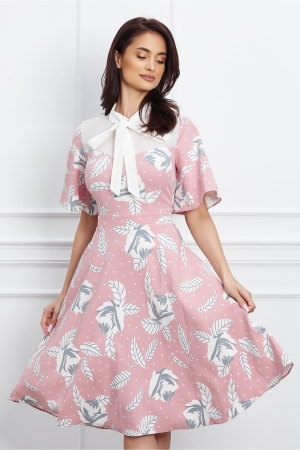 Rochie Dy Fashion roz cu imprimeu floral și bust din voal