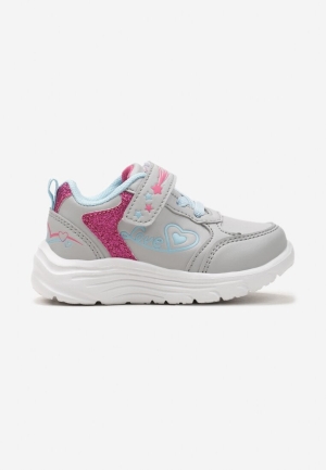 Pantofi sport gri cu detalii roz