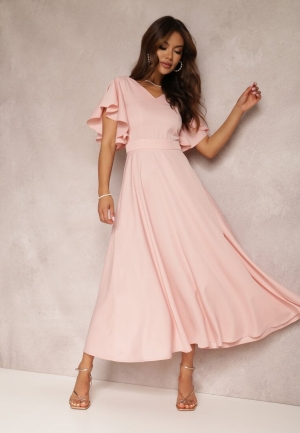 Rochie Roz cu Mâneci Fluture