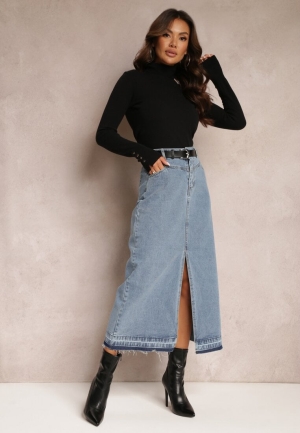 Fustă Bleumarin Denim cu Despicătură