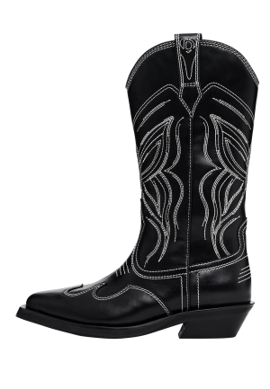 Cizme cowboy negre cu detalii albe