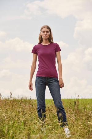 Tricou Iconic Burgundy pentru femei din bumbac pieptănat - Fruit of the Loom