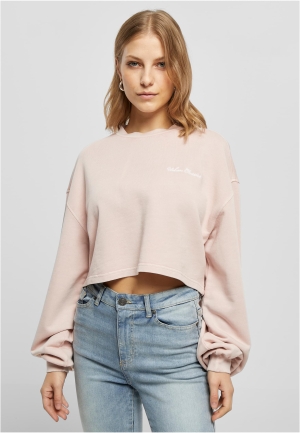 Hanorac Cropped cu Broderie Mică pentru Femei roz
