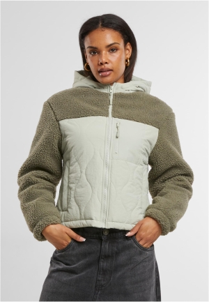 Jachetă pentru femei Sherpa Crinkle Nylon Mix verde deschis/verde piatră