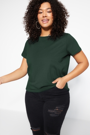 Tricou dama, Trendyol Plus-size, Verde închis