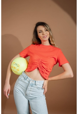 Tricou crop de bumbac Maxine, culoare rosu, brand RESENSE