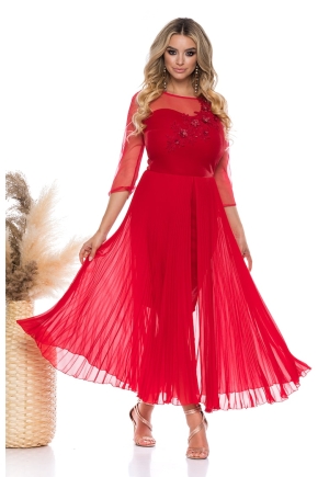 Rochie cambrată cu strat exterior evazat roșie