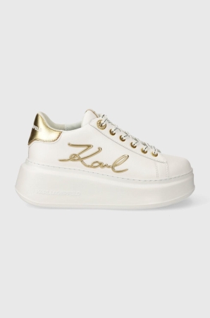 Sneakers din piele ANAKAPRI Karl Lagerfeld, alb cu detalii aurii, KL63510A