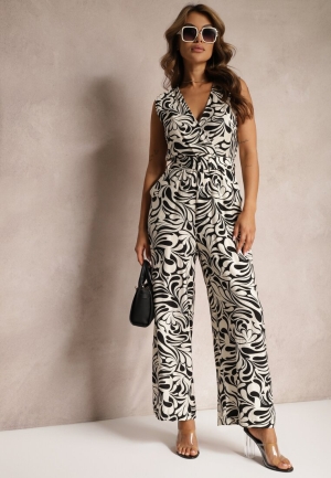 Salopetă cu Model Floral Alb și Negru