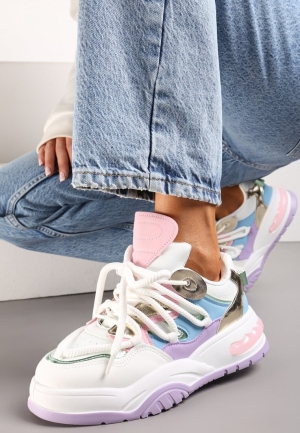 Sneakers Albi și violet cu detalii colorate