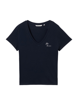 TOM TAILOR DENIM Tricou albastru închis / alb