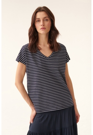 Tricou casual cu dungi orizontale și decolteu în V Tatuum