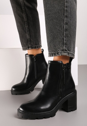 Botine Negre cu Toc Gros pentru Femei