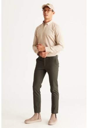 Pantaloni slim fit de culoare verde închis