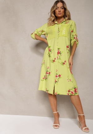 Rochie Verde cu Flori Colorate