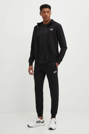 Trening din bumbac EA7 Emporio Armani, negru, cu glugă