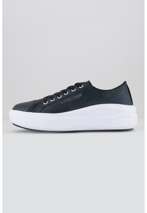 Pantofi sport wedge de piele ecologica cu detalii logo