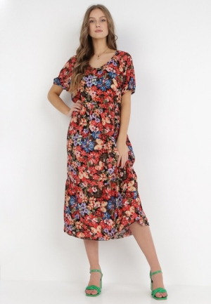 Rochie Florală cu Mâneci Scurte