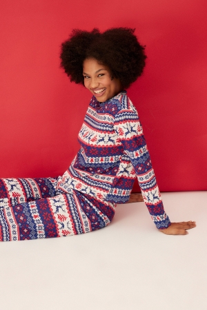 Set pijama tricotat cu temă de Crăciun, multicolor, 100% bumbac