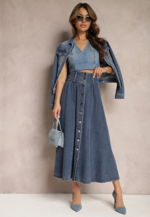 Fustă Bleumarin din Denim cu Butoni
