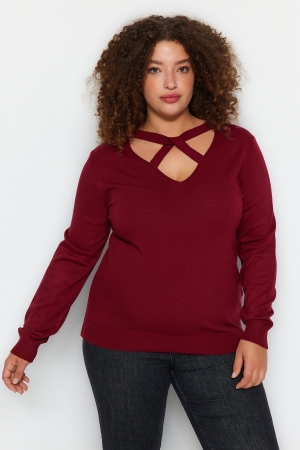 Trendyol Pulover Tricotat Roșu Viu cu Detaliu Cut Out