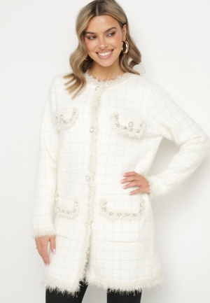 Cardigan Alb cu Detalii Decorative
