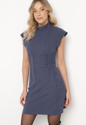 Rochie Bleumarin cu Guler înalt