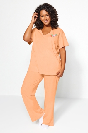Set de pijama tricotat Trendyol Curve cu imprimeu salmon și detalii cu buzunare