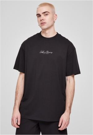 Tricou Oversized Negru cu Broderie la Mijloc