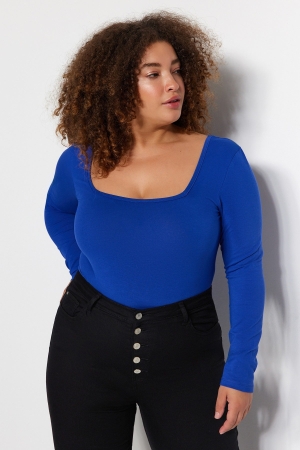 Trendyol Curve Body Fitted Tricotat cu Guler Pătrat Albastru