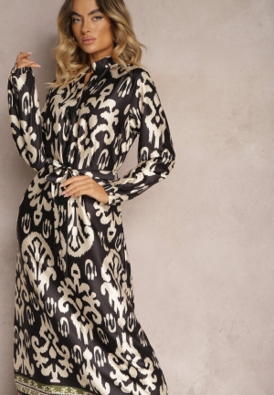 Rochie Maxi Neagră cu Motive Albastre