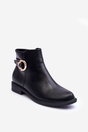Botine din piele neagră cu detaliu metalic