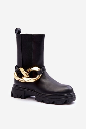Botine negre cu detaliu auriu PG1
